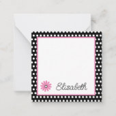 ピンクとブラック(白水玉模様) パーソナライズされた ノートカード (正面)
