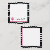 ピンクとブラック(白水玉模様) パーソナライズされた ノートカード (正面/裏面)