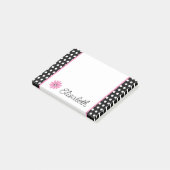 ピンクとブラック(白水玉模様) パーソナライズされた ポストイット (アングル)