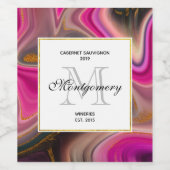 ピンクとブラック、金ゴールドが渦巻くワイン作り ワインラベル (シングルラベル)