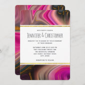 ピンクとブラック、金ゴールド渦巻き抽象芸術結婚の 招待状 (正面/裏面)