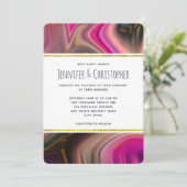 ピンクとブラック、金ゴールド渦巻き抽象芸術結婚の 招待状 (スタンド正面)