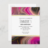 ピンクとブラック、金ゴールド渦巻き抽象芸術誕生日 インビテーションポストカード (正面/裏面)