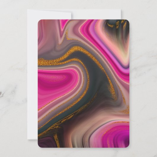 ピンクとブラック、金ゴールド渦巻き抽象芸術誕生日 招待状 (裏面)