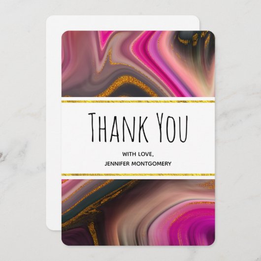 ピンクとブラック、金ゴールド渦巻き抽象芸術 サンキューカード (正面/裏面)