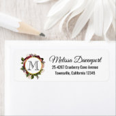 ピンクとブルゴーニュのフローラフレームモノグラム ラベル (インサイチュ)