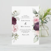 ピンクとブルゴーニュのフローラロマン結婚マン 招待状 (スタンド正面)