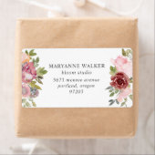 ピンクとブルゴーニュのフローラ差出人住所ラベル ラベル (インサイチュ)