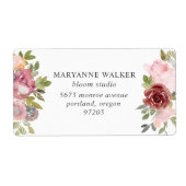 ピンクとブルゴーニュのフローラ差出人住所ラベル ラベル (正面)