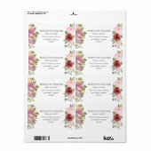 ピンクとブルゴーニュのフローラ差出人住所ラベル ラベル (フルシート)