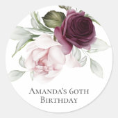 ピンクとブルゴーニュのフローラ60th誕生日パーティー ラウンドシール (正面)