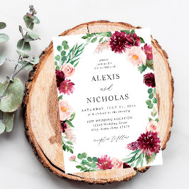 ピンクとブルゴーニュのフローラ7結婚s 招待状