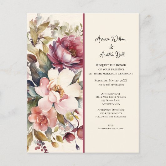 ピンクとブルゴーニュのヴィンテージ牡丹結婚ズ (正面)