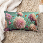 ピンクとブルゴーニュのヴィンテージ牡丹 ランバークッション (ブランケット)