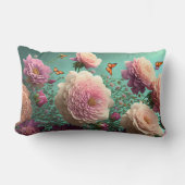 ピンクとブルゴーニュのヴィンテージ牡丹 ランバークッション (正面)