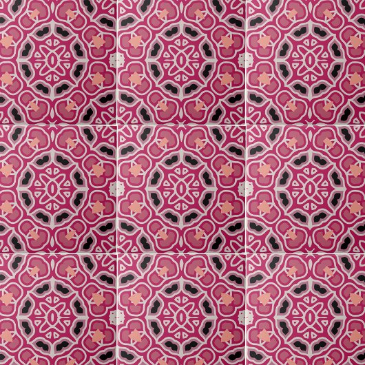 ピンクとブルゴーニュの万華鏡の幾何学的パターン タイル