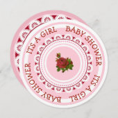 ピンクとブルゴーニュの少女のベビーシャワー招待状 招待状 (正面/裏面)