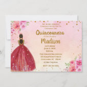 ピンクとブルゴーニュの水の色のフローラキンセアニェラ 招待状 (正面)