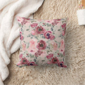ピンクとブルゴーニュの水彩のかわいらしフローラ クッション (ブランケット)
