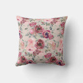 ピンクとブルゴーニュの水彩のかわいらしフローラ クッション (裏面)