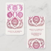 ピンクとブルゴーニュの水彩装飾デザイン 名刺 (正面/裏面)