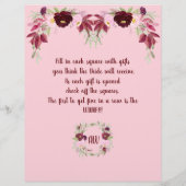 ピンクとブルゴーニュの水色ブライダルシャワービンゴ チラシ (裏面)