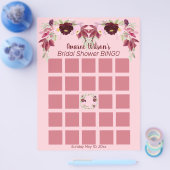 ピンクとブルゴーニュの水色ブライダルシャワービンゴ チラシ (シングル)