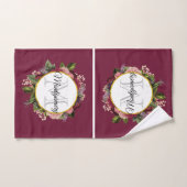 ピンクとブルゴーニュの花模様モノグラム バスタオルセット (ハンドタオル)