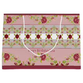 ピンクとブルゴーニュフローラ ラージペーパーバッグ