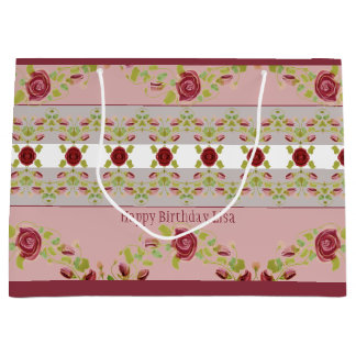 ピンクとブルゴーニュフローラ ラージペーパーバッグ