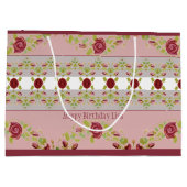 ピンクとブルゴーニュフローラ ラージペーパーバッグ (裏面)