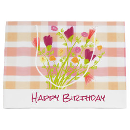 ピンクとブルゴーニュフローラ ラージペーパーバッグ