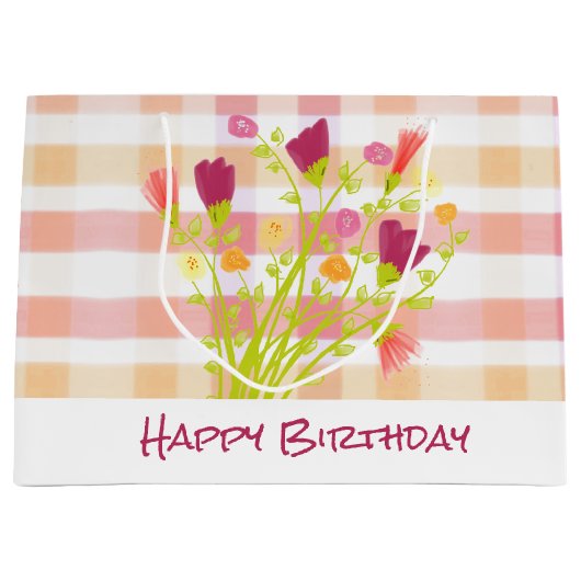 ピンクとブルゴーニュフローラ ラージペーパーバッグ (正面)