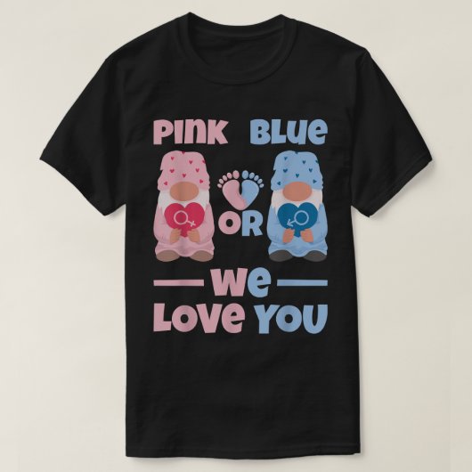 ピンクとブルーかわいい家族のジェンダーの明かりを Tシャツ (デザイン正面)
