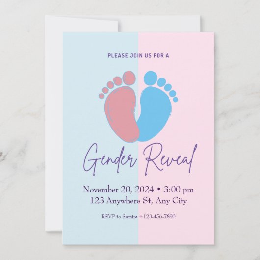 ピンクとブルーかわいい性別公開招待状 招待状 (正面)