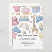 ピンクとブルーかわいい水彩性別が明らかになる 招待状 (正面/裏面)