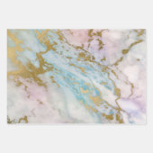 ピンクとブルーとゴールドのマーブル模様 ラッピングペーパーシート (正面3)