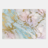 ピンクとブルーとゴールドのマーブル模様 ラッピングペーパーシート (正面2)