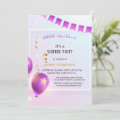 ピンクとブルーとパープルパステルの誕生日 招待状 (スタンド正面)