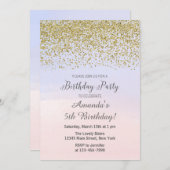 ピンクとブルーと金ゴールド誕生日招待状 招待状 (正面/裏面)