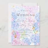 ピンクとブルーのあじさい結婚式招待状 招待状 (正面)