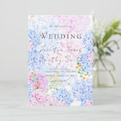 ピンクとブルーのあじさい結婚式招待状 招待状 (スタンド正面)