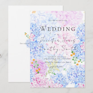 ピンクとブルーのあじさい結婚式招待状 招待状