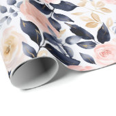 ピンクとブルーのおしゃれな花 ブライダルシャワー ラッピングペーパー (ロールコーナー)