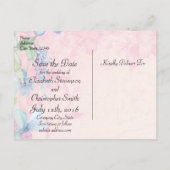 ピンクとブルーのお花の結婚式のSave The Date 案内ポストカード (裏面)