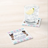 ピンクとブルーのかわいいきらきら光るベビーの性別表示 スクエアペーパーコースター (インサイチュ)