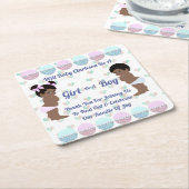 ピンクとブルーのかわいいきらきら光るベビーの性別表示 スクエアペーパーコースター (アングル)