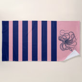 ピンクとブルーのを持つ青ストライプタコ ビーチタオル (正面)