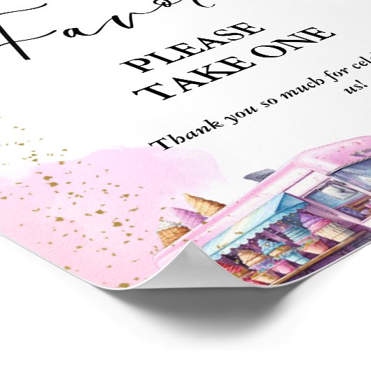 ピンクとブルーのアイスクリームベビーシャワーお気に入りのサイン ポスター (角)