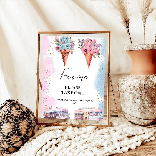 ピンクとブルーのアイスクリームベビーシャワーお気に入りのサイン ポスター